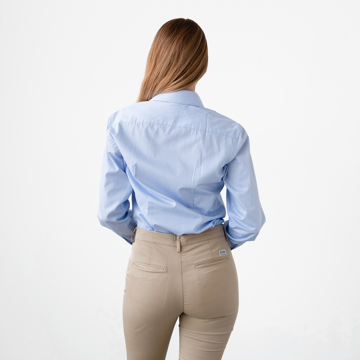 Women's Blue Striped Dress Shirt | Stock Mfg. Women's Blue Striped Dress Shirt | Stock Mfg.