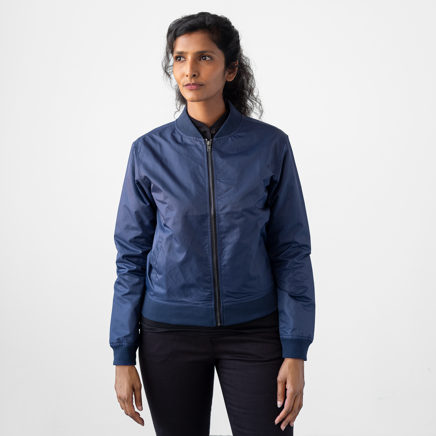 Ladies navy top bomber jacket
