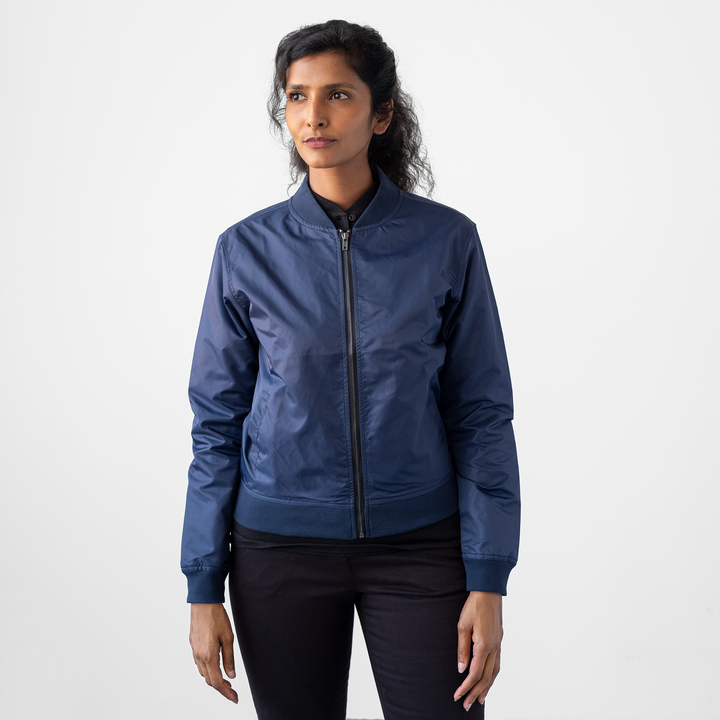 Women s Navy Bomber Jacket A Classic Layering Piece Stock Mfg