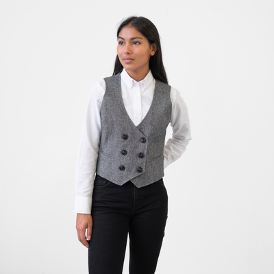 Women's Double Breasted Charcoal Tweed Vest