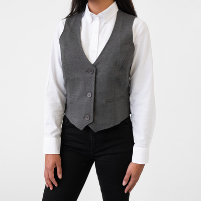 Women's Single Breasted Gray Melange Vest