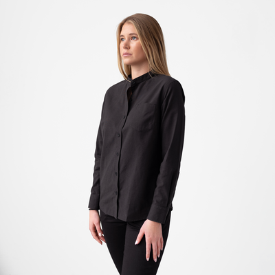 Women's Black Banded Collar Service Oxford