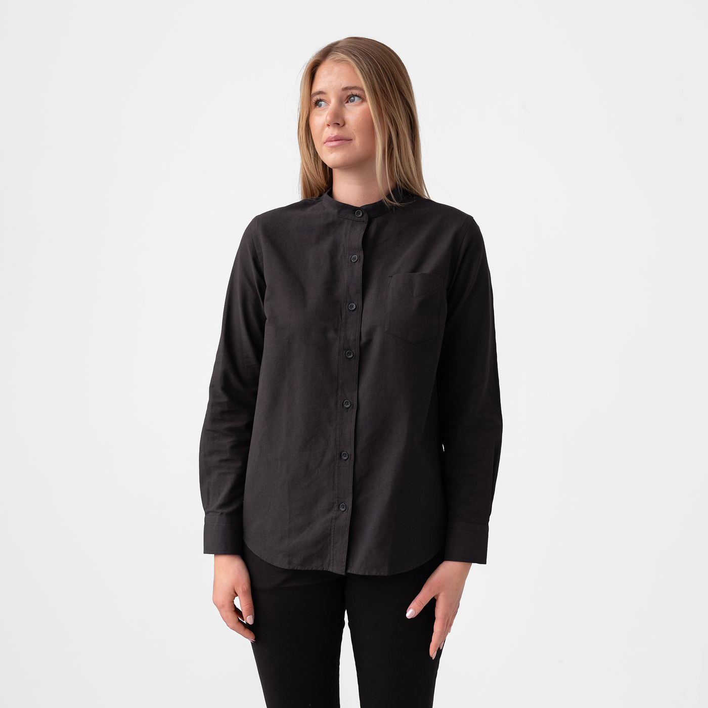 Women's Black Banded Collar Service Oxford
