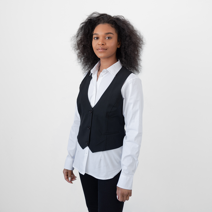 Women s Single Breasted Black Vest Stock Mfg