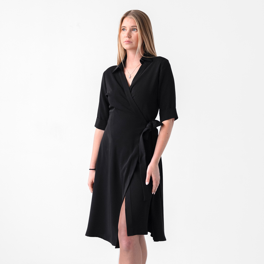 women's black wrap dress Plus size Black wrap dress main image 1