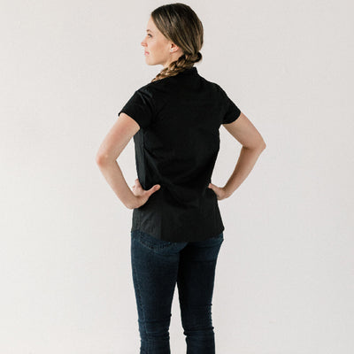 Women's Black Short Sleeve Banded Collar Service Shirt